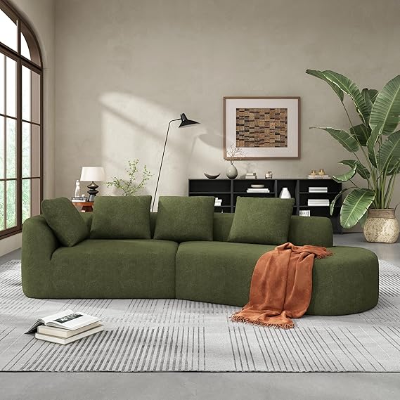 116" Curved Polyester Sectional Sofa with Chaise Lounge