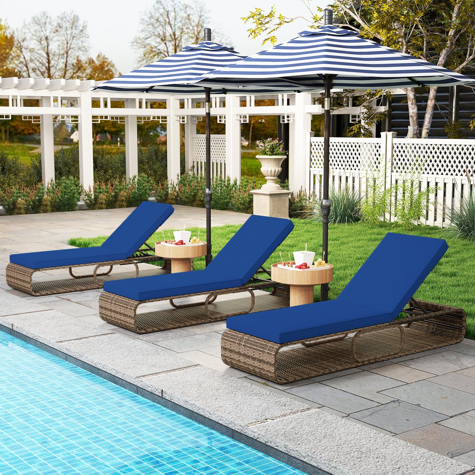 7-Position Adjustable PE Wicker Chaise Lounge Chair with Storage