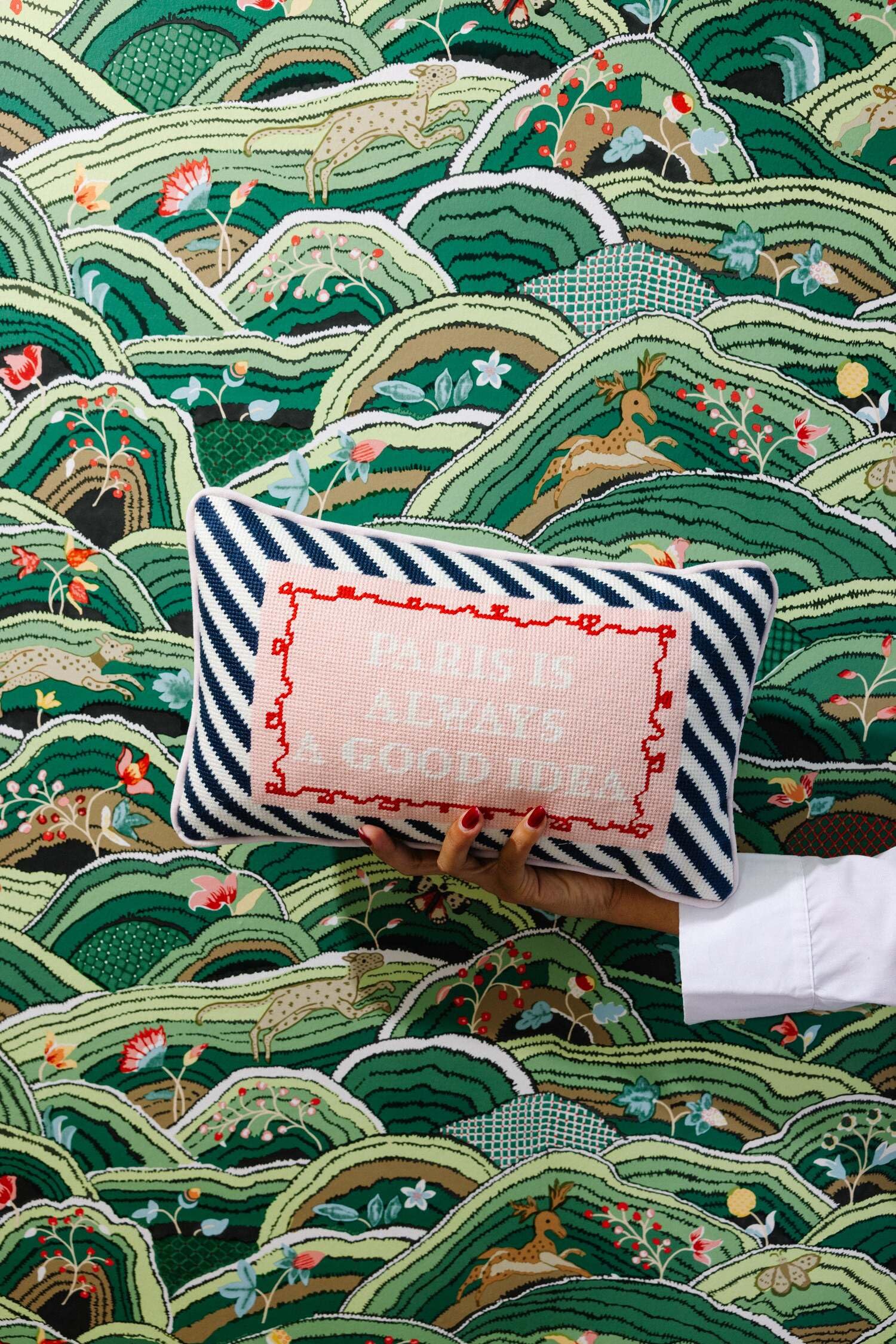 Paris Needlepoint Throw Pillow 9x15