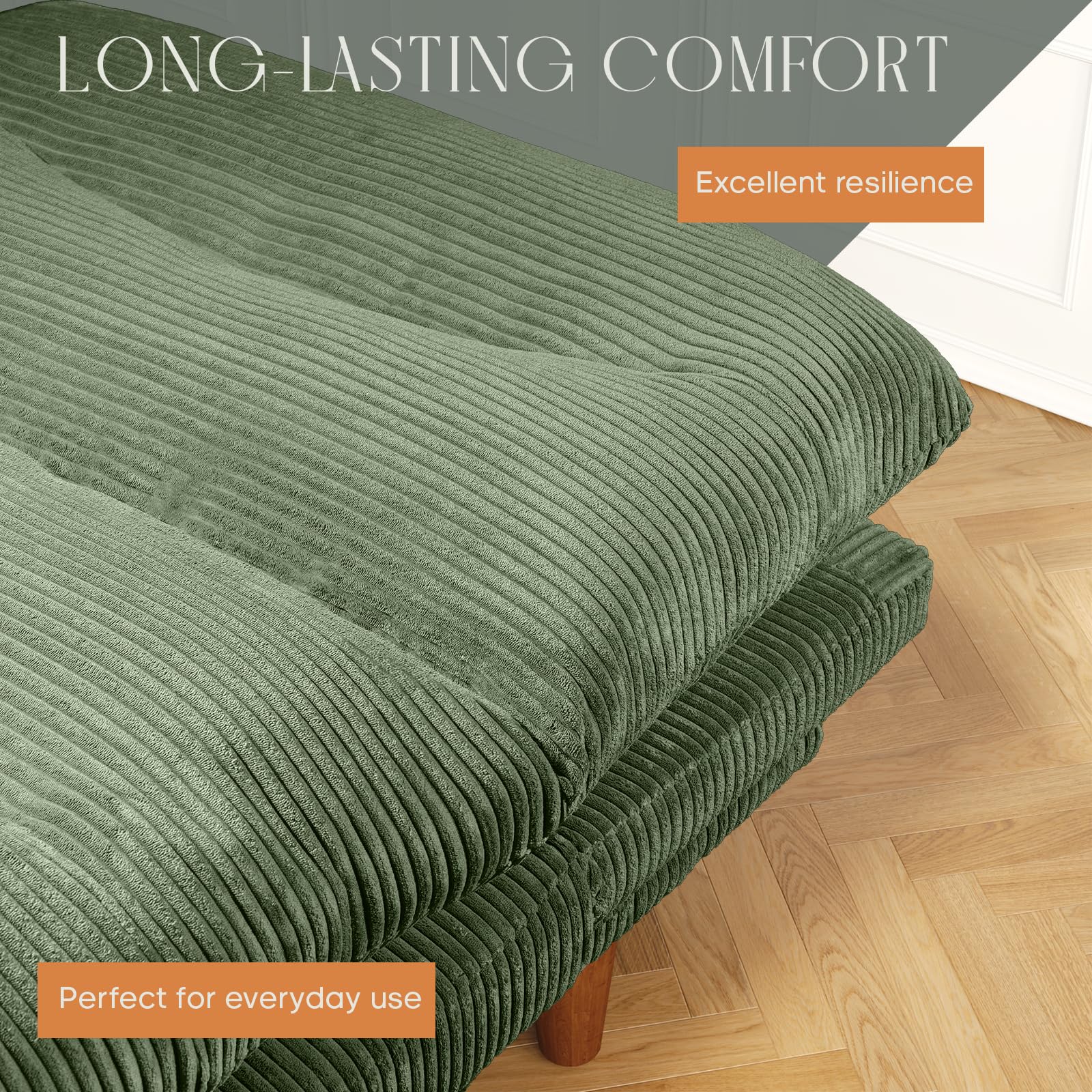 Convertible Futon Sofa Bed with Adjustable Backrest - 69 Inch Corduroy Sleeper Couch