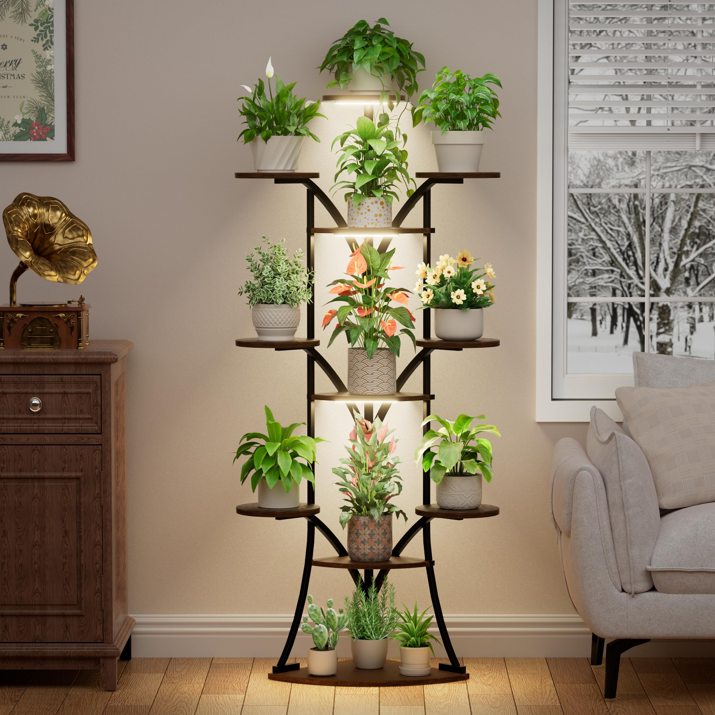 11-Tier Corner Plant Stand with Grow Lights