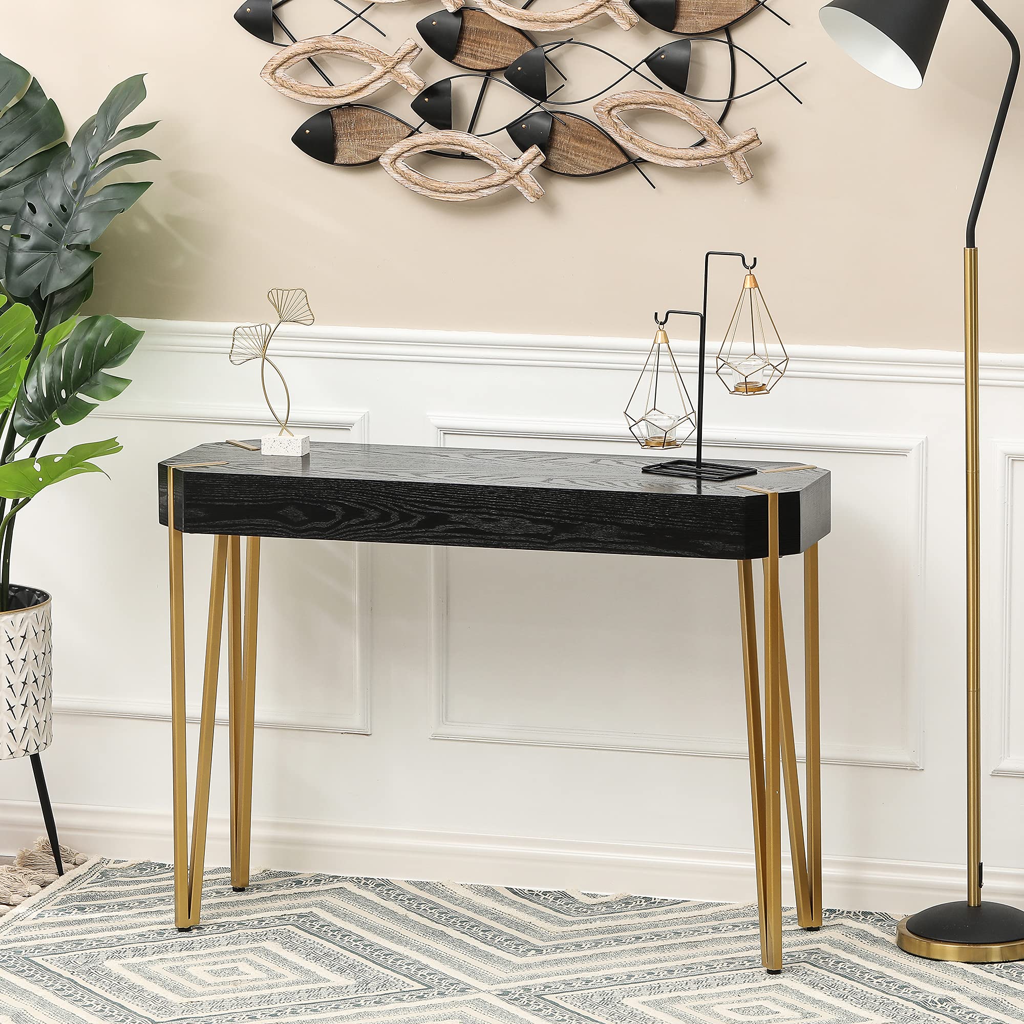 Wood Console Table with Metal Legs - 42 Inch Black