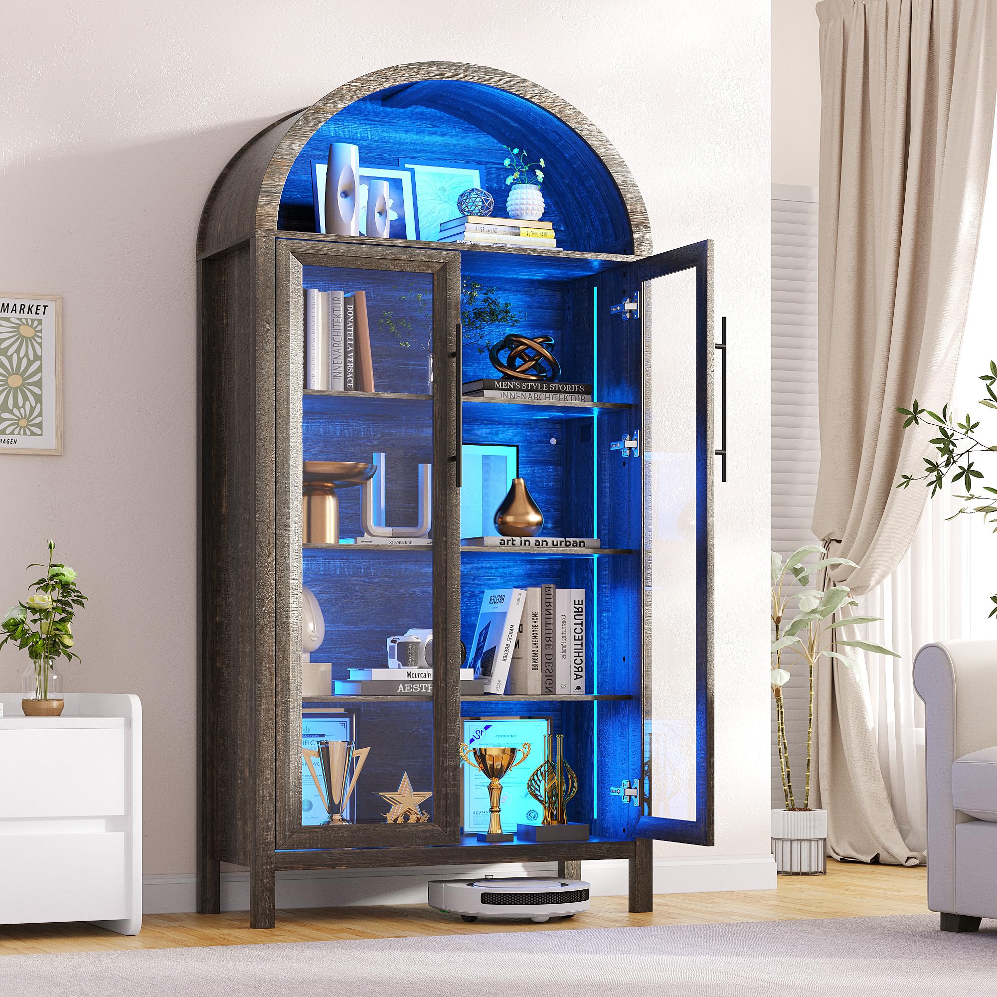 Arched Glass Display Cabinet with LED Lights