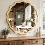 24" Wavy Round Wood Mirror