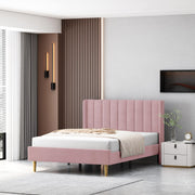 Pink Full Size Upholstered Platform Bed Frame with Wingback Headboard