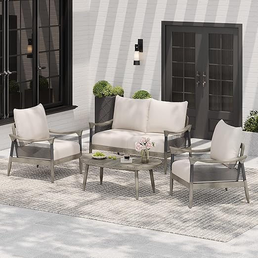 2 Piece Acacia Wood Patio Conversation Set with Loveseat