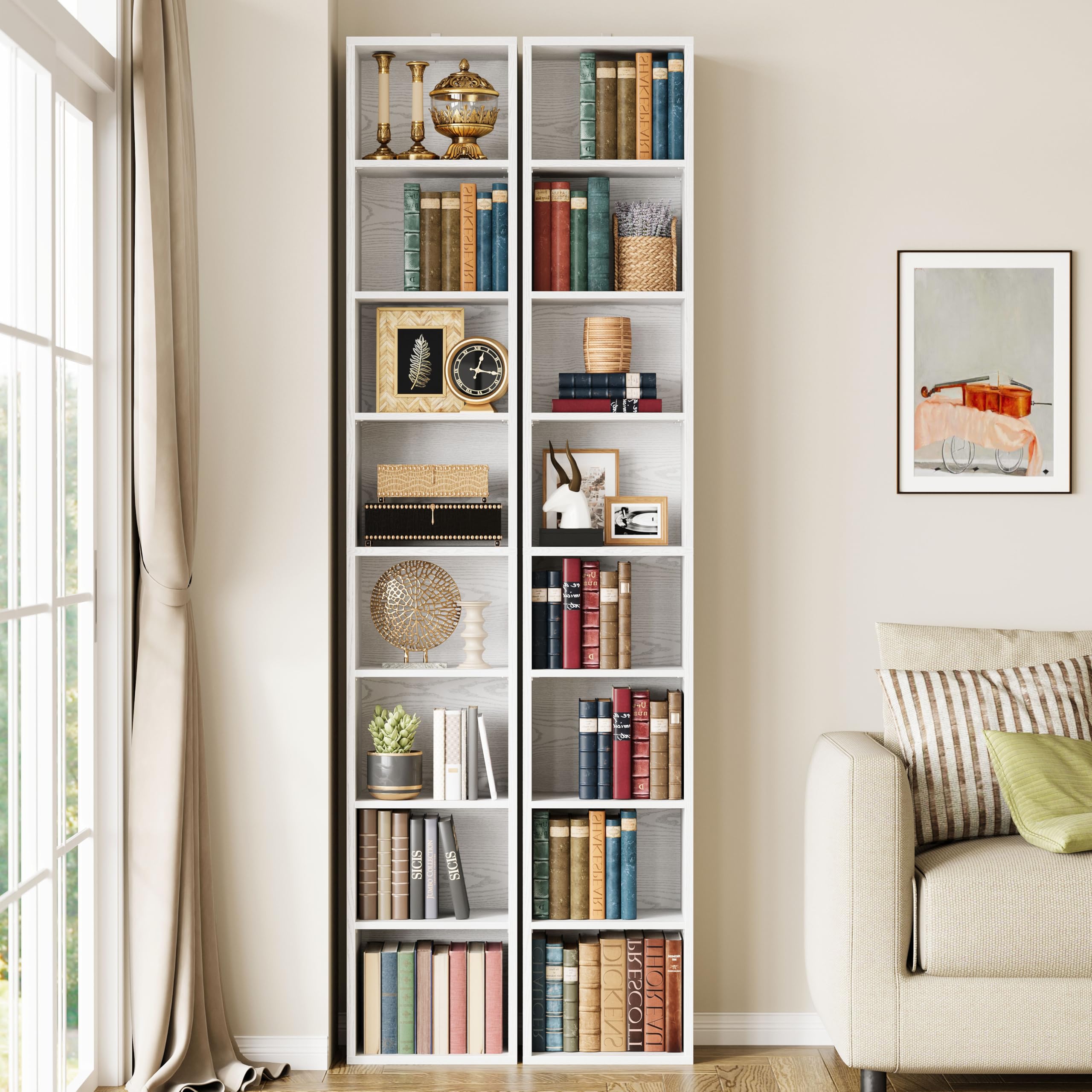 8-Tier Tall Narrow Bookshelf