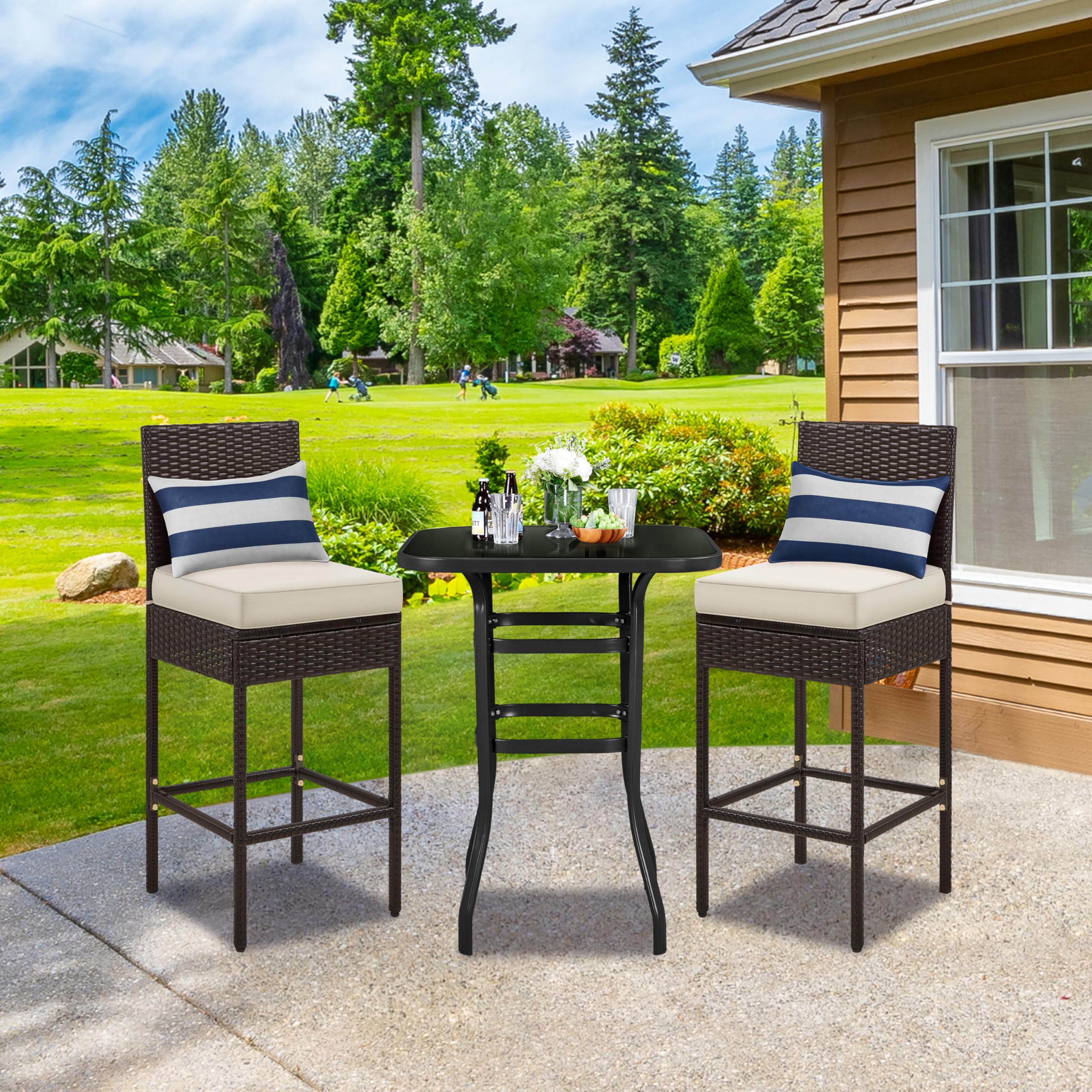 Outdoor PE Rattan Bar Stools Set of 4