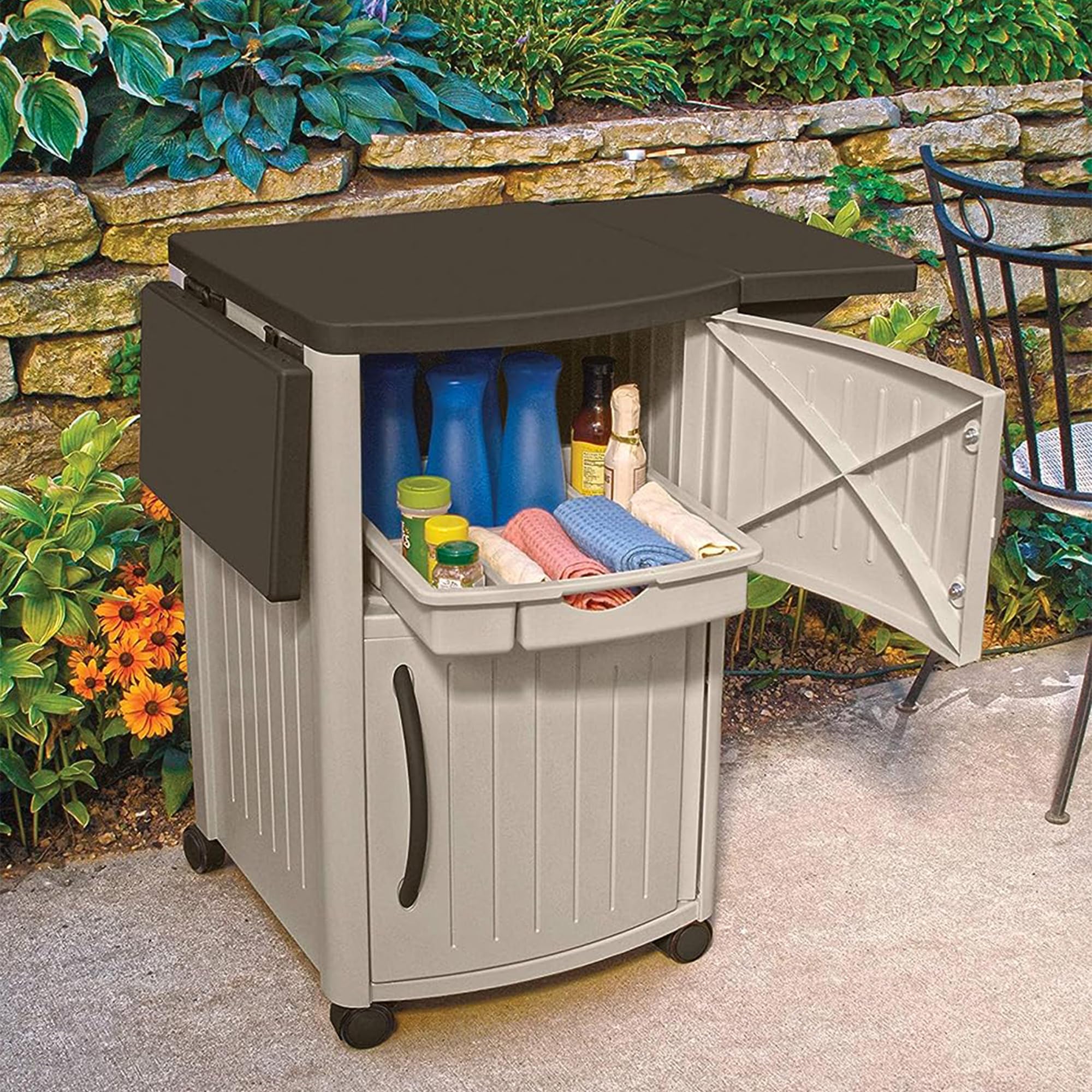 Portable Outdoor Serving Station with Storage Cabinets