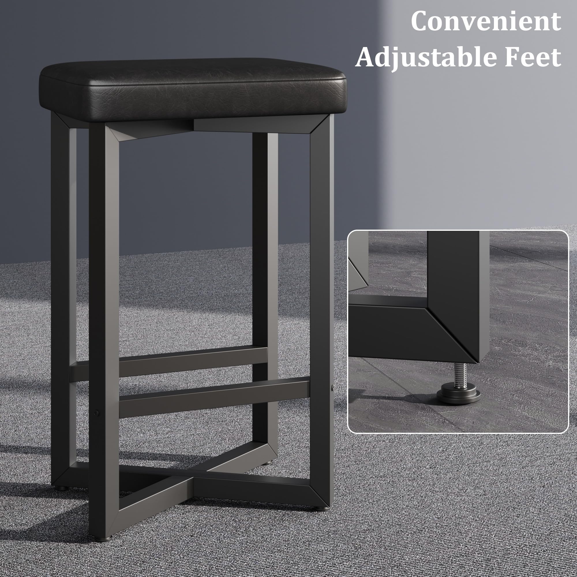 Counter Height Bar Stools Set of 4 with PU Leather Seats