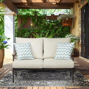 Patio Loveseat Sofa with Wicker Backrest and Cushion