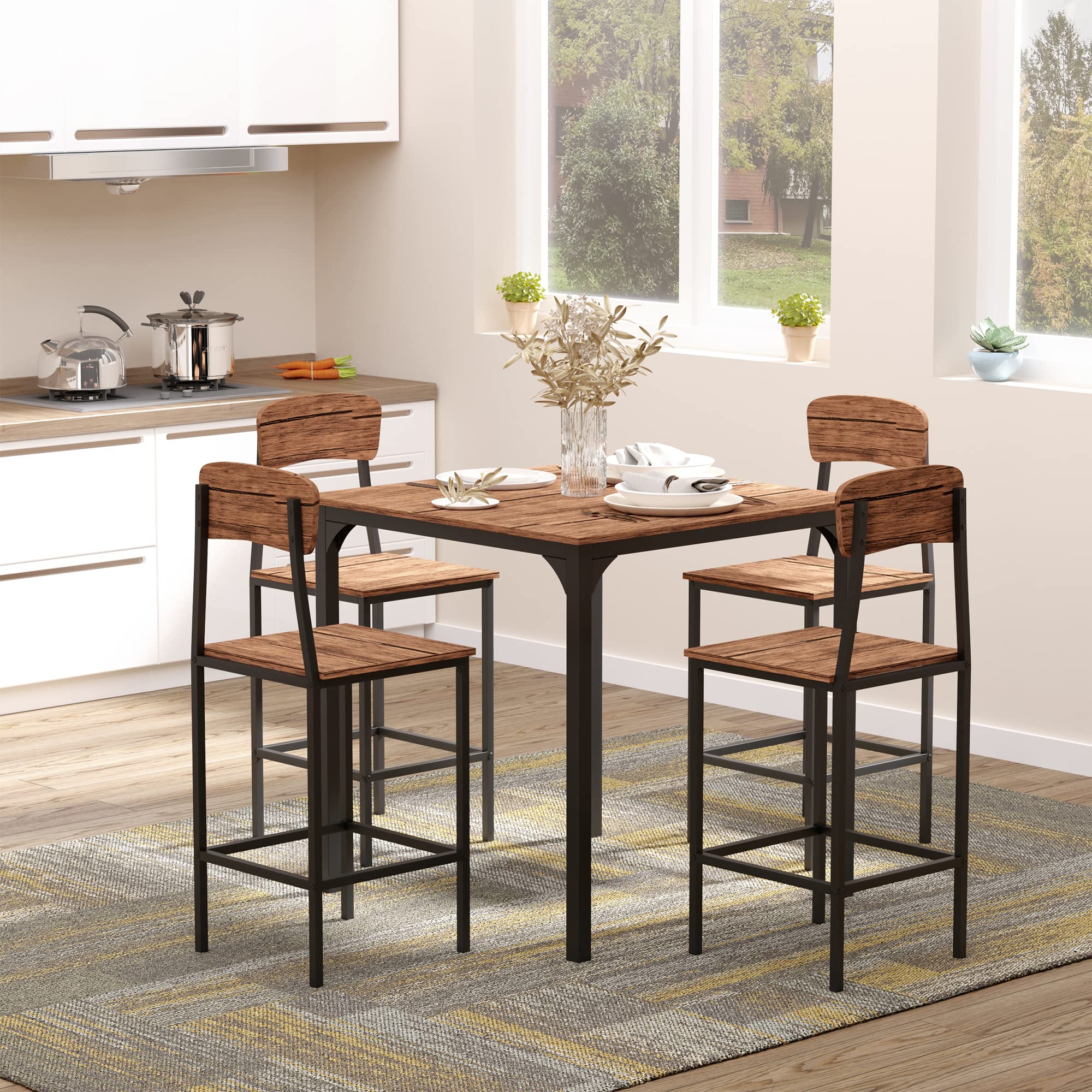 5-Piece Counter Height Dining Table Set with Footrest