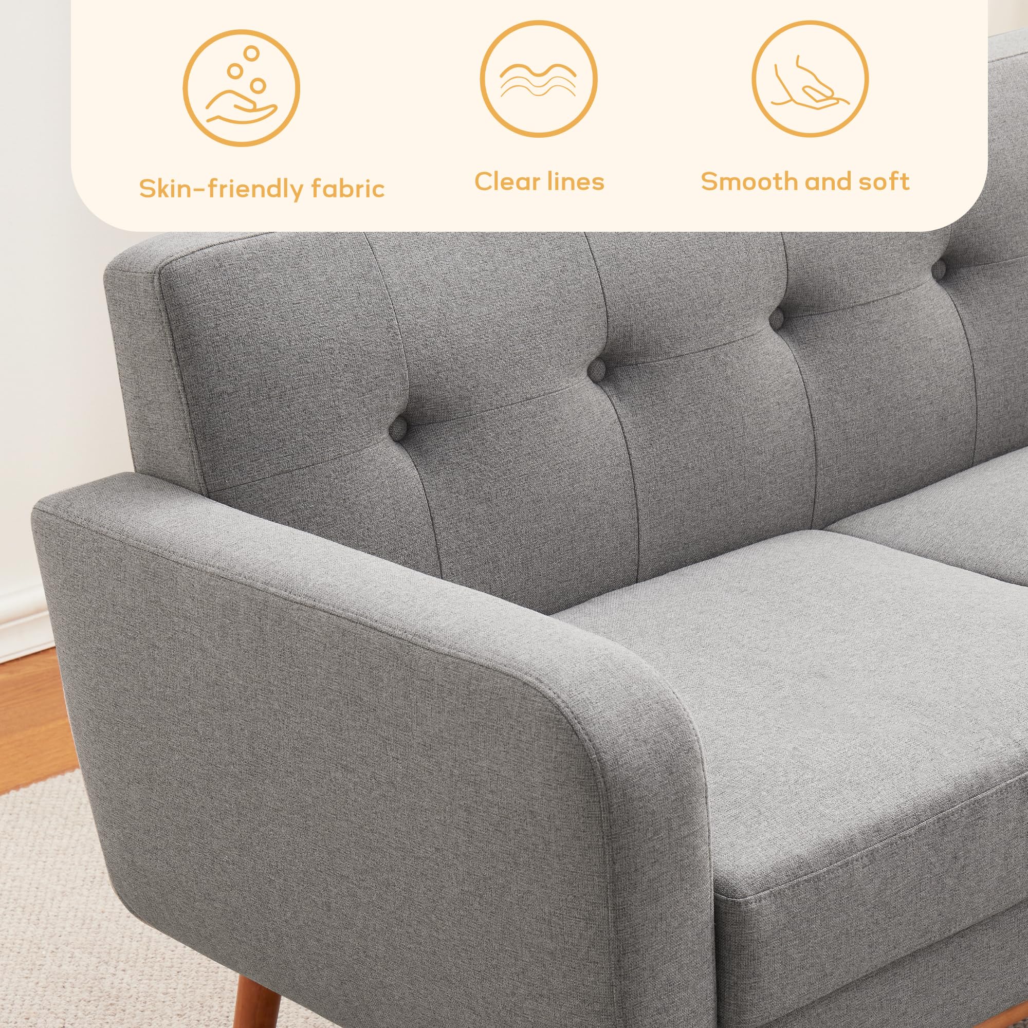 Button Tufted Living Room Set - 3 Piece Upholstered Sofa Collection