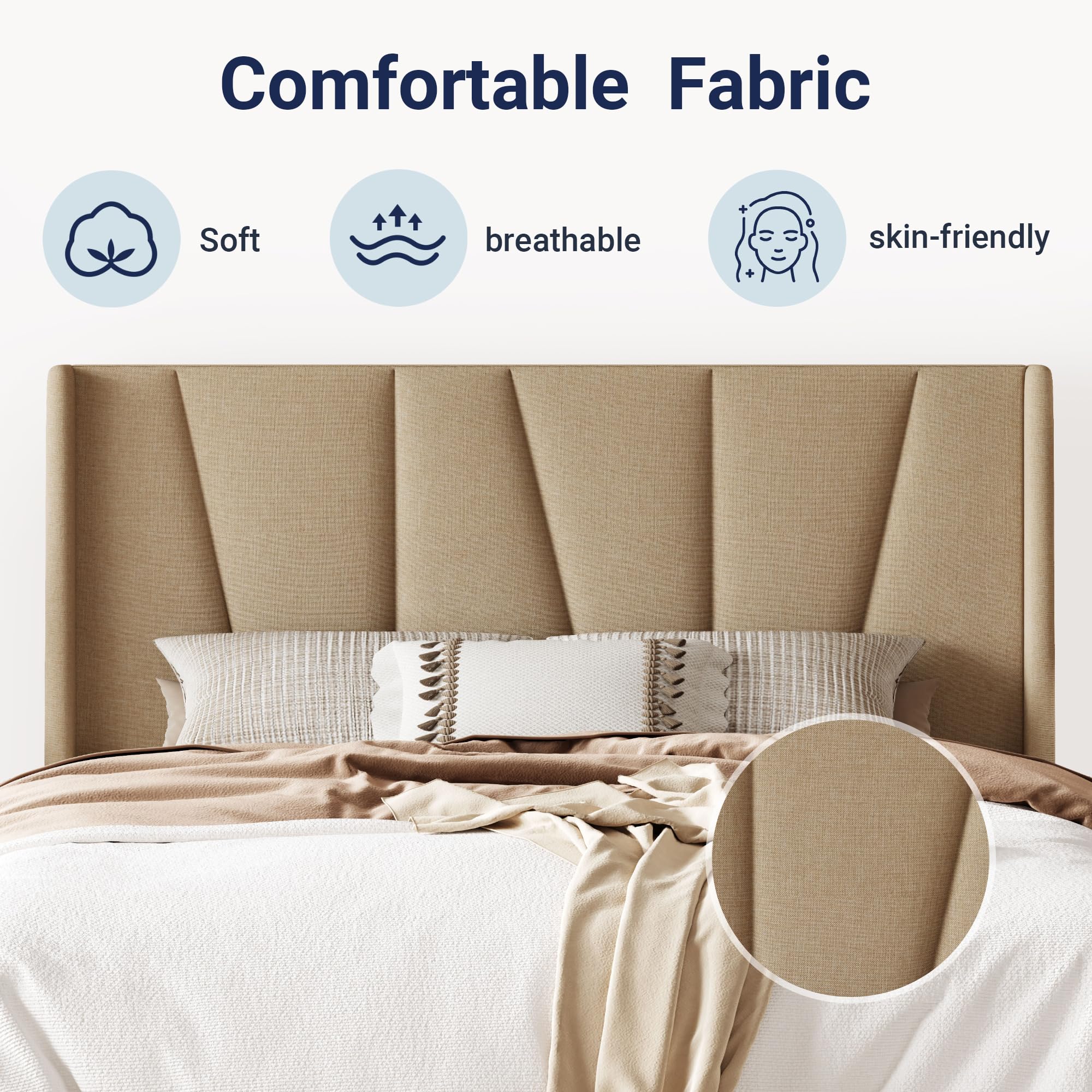 Queen Platform Bed Frame with Geometric Wingback Headboard