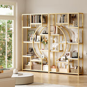 White and Gold Bookshelf Set of 2 - 5 Tier Geometric Bookcase with Metal Frame