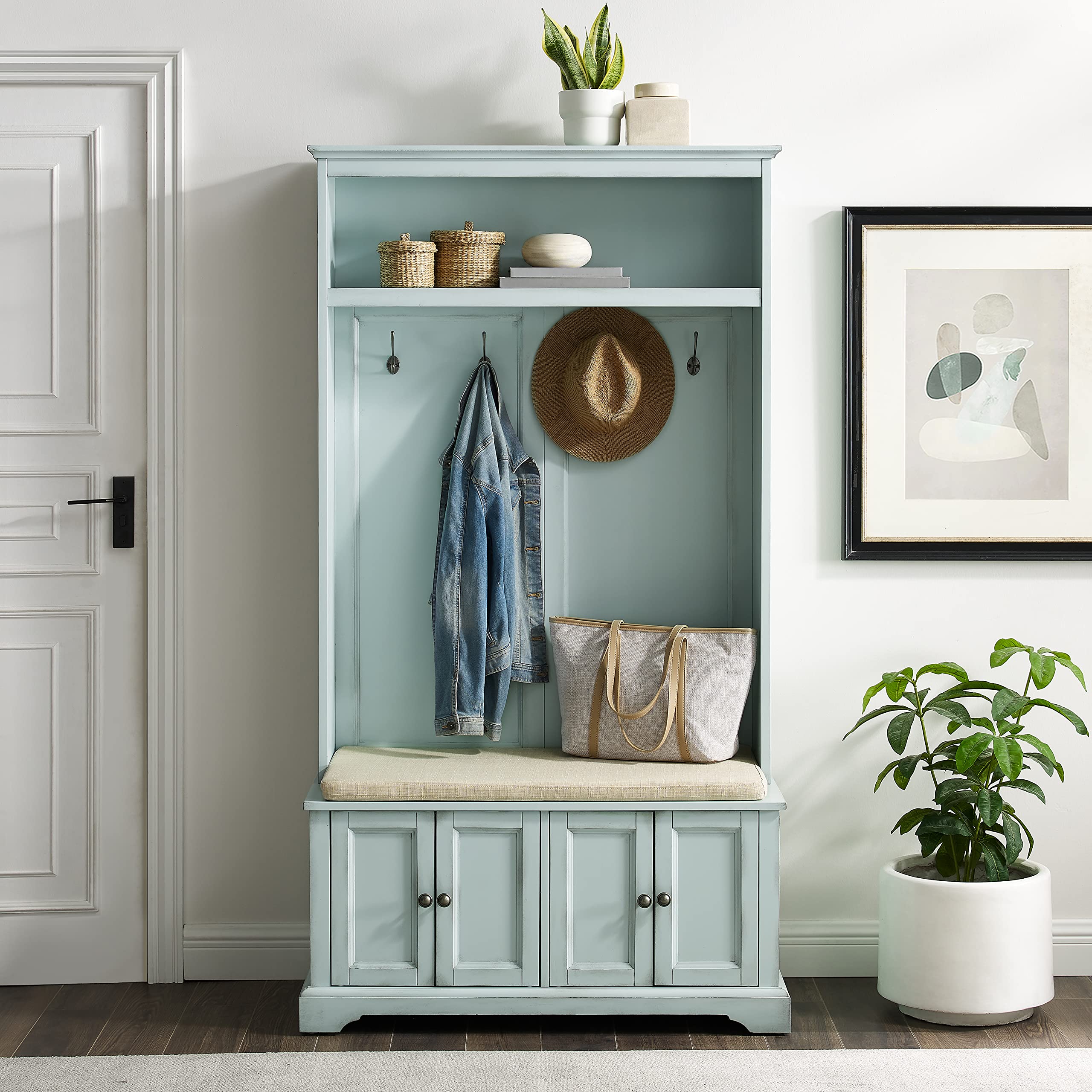 Hall Tree with Shoe Rack Bench and Coat Hooks