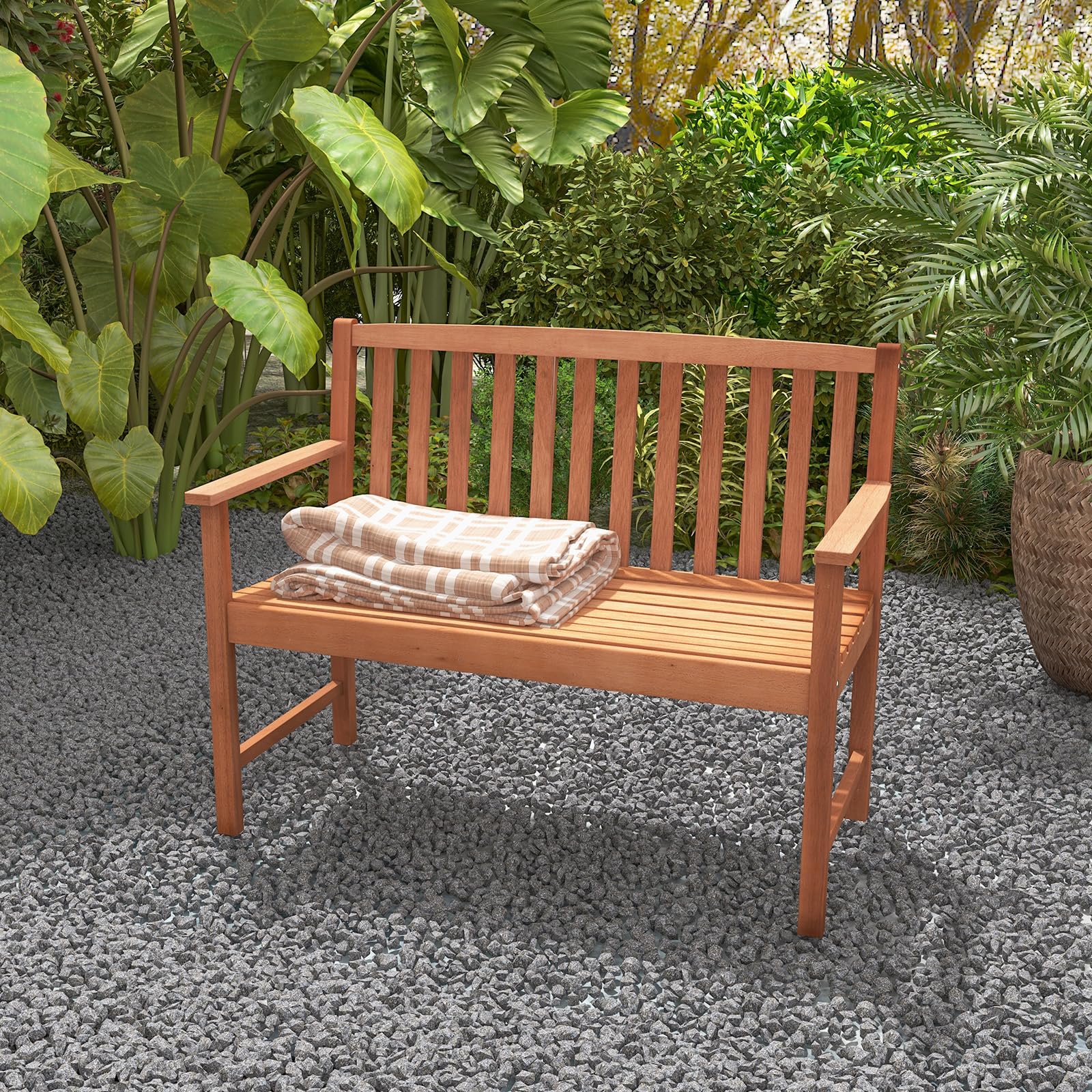 2-Person Eucalyptus Wood Patio Bench
