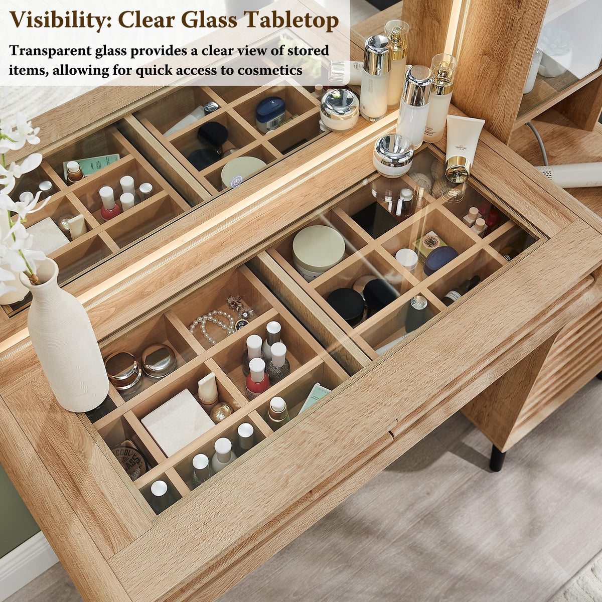 48" Makeup Vanity Desk with Lighted Mirror and Charging Station