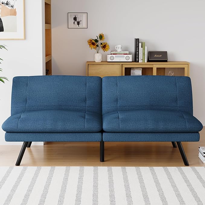 71" Futon Sofa Bed - Convertible Couch with Memory Foam