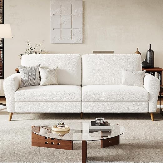 84 Inch Mid-Century Modern Faux Leather Sofa