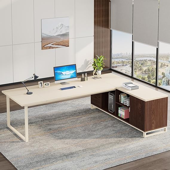 70.8" L-Shaped Executive Desk with File Cabinet