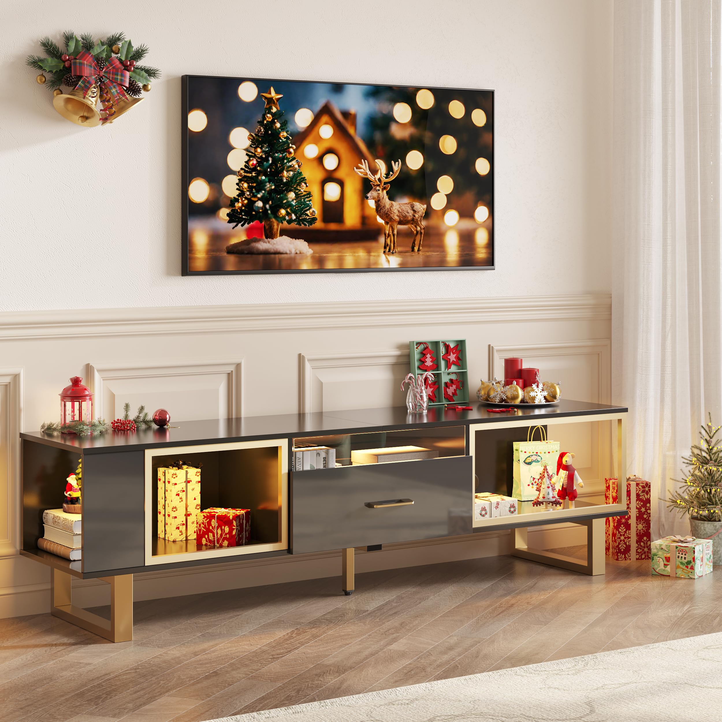 70 Inch LED TV Stand with Half-Glass Drawer