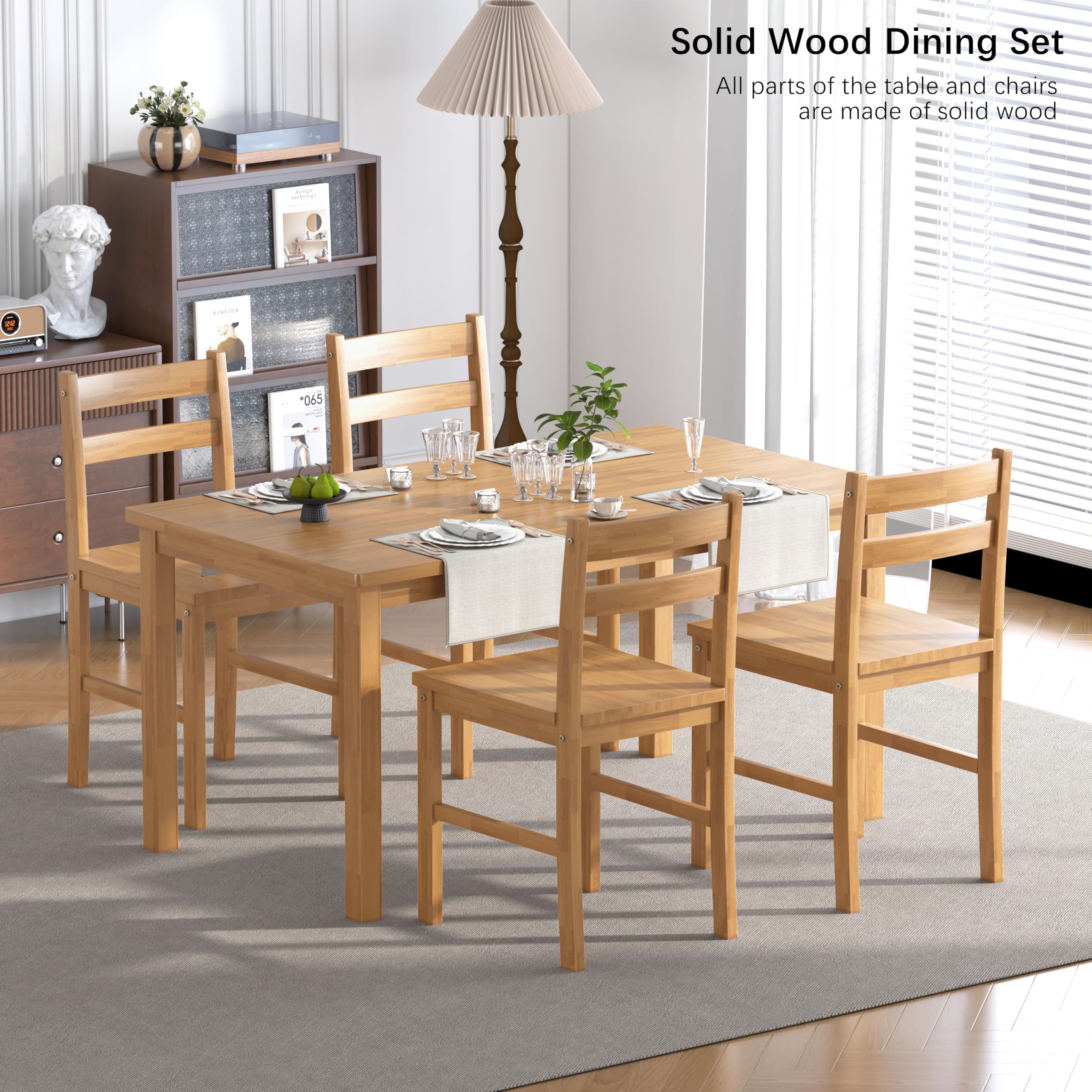 5-Piece Solid Wood Dining Table Set