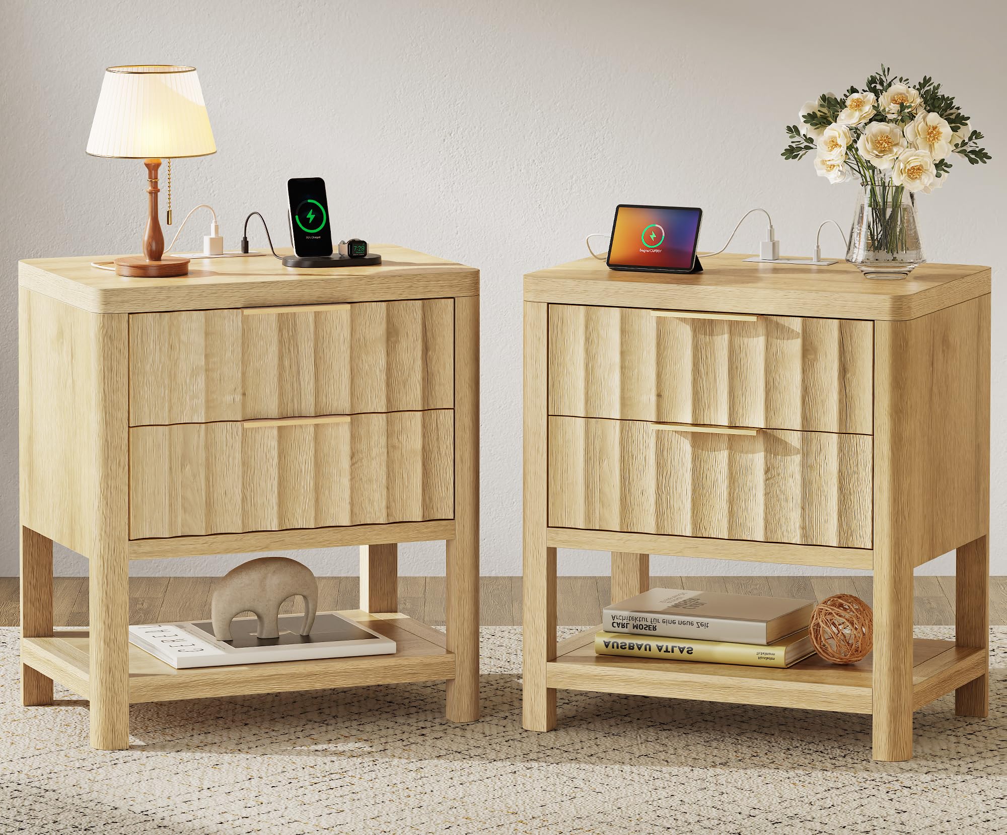 Tall Nightstand with Charging Station