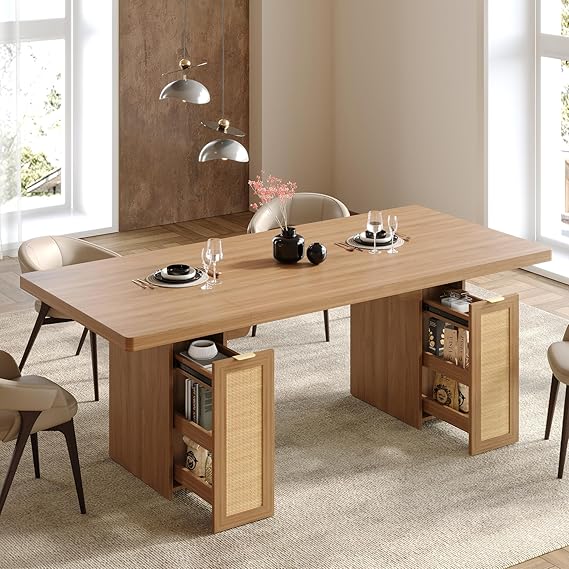 78.7" Farmhouse Dining Table with Hidden Storage Drawers