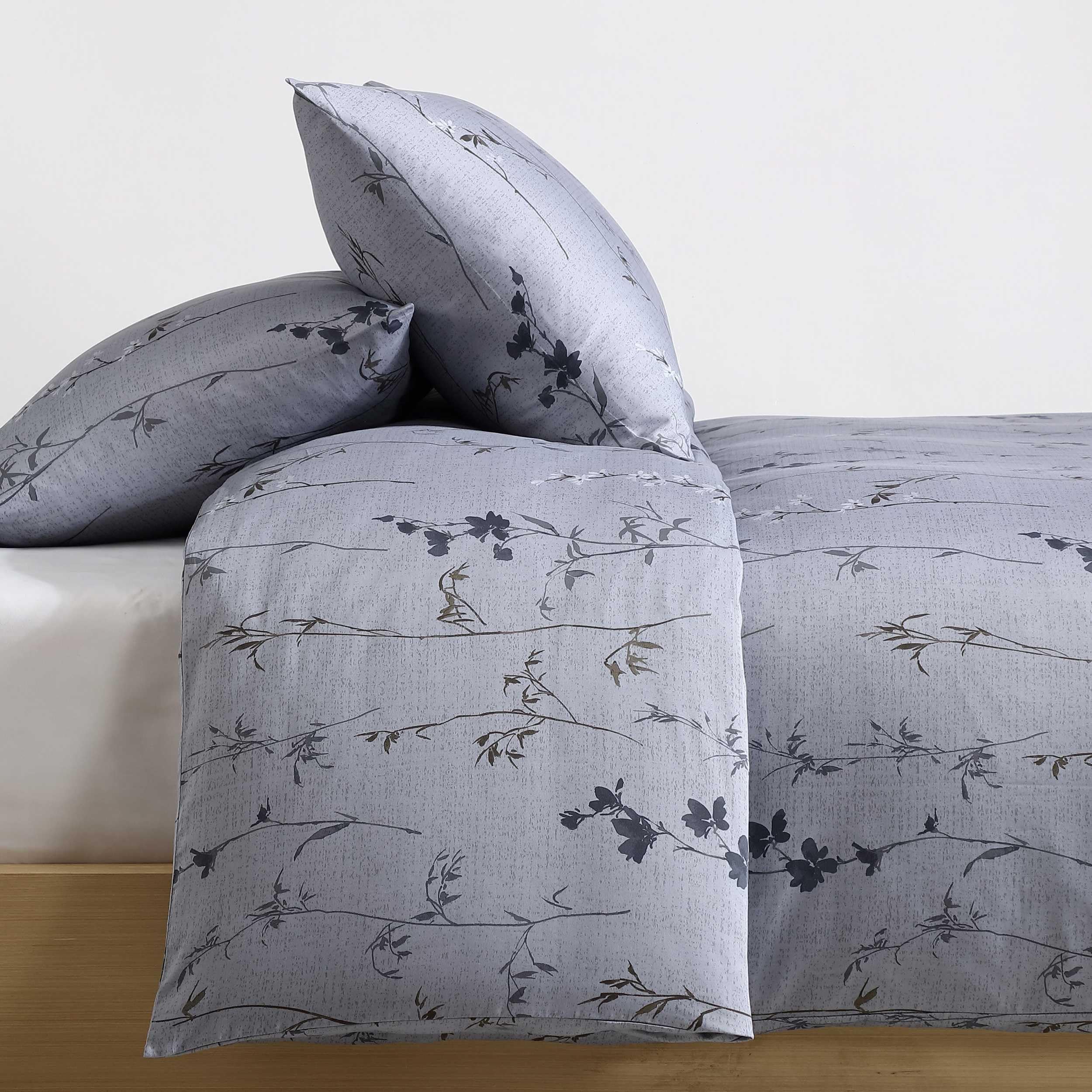 King Cotton Sateen Comforter Set with Shams - Wildflower Dusk Grey