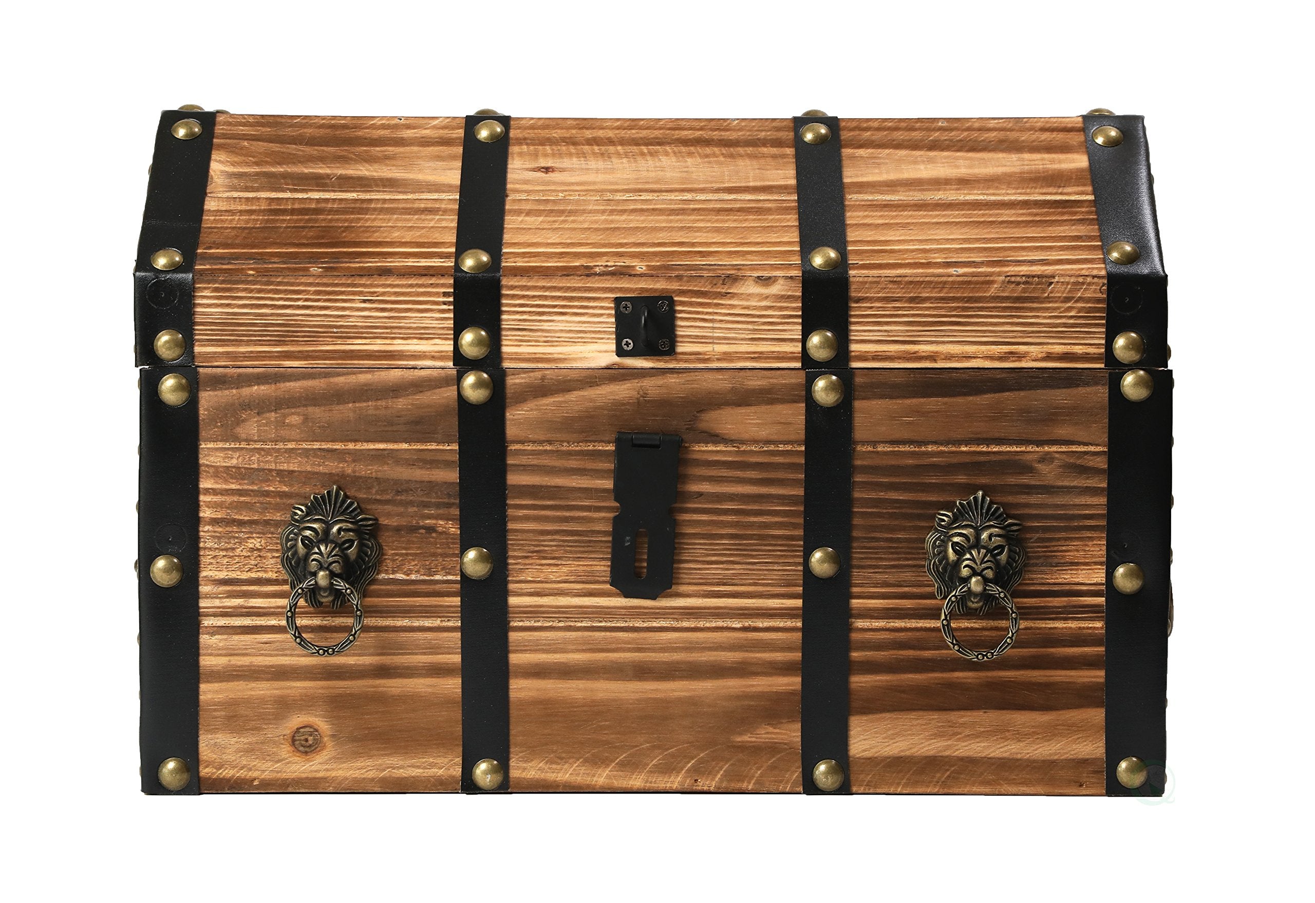 Wooden Treasure Chest Storage Trunk with Leather Straps and Brass Accents