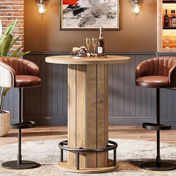 Round Bar Table with Metal Ring Footrest