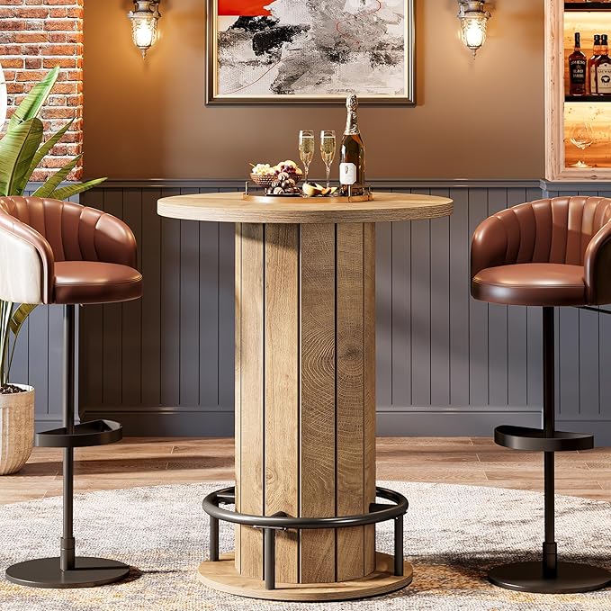 Round Bar Table with Metal Ring Footrest