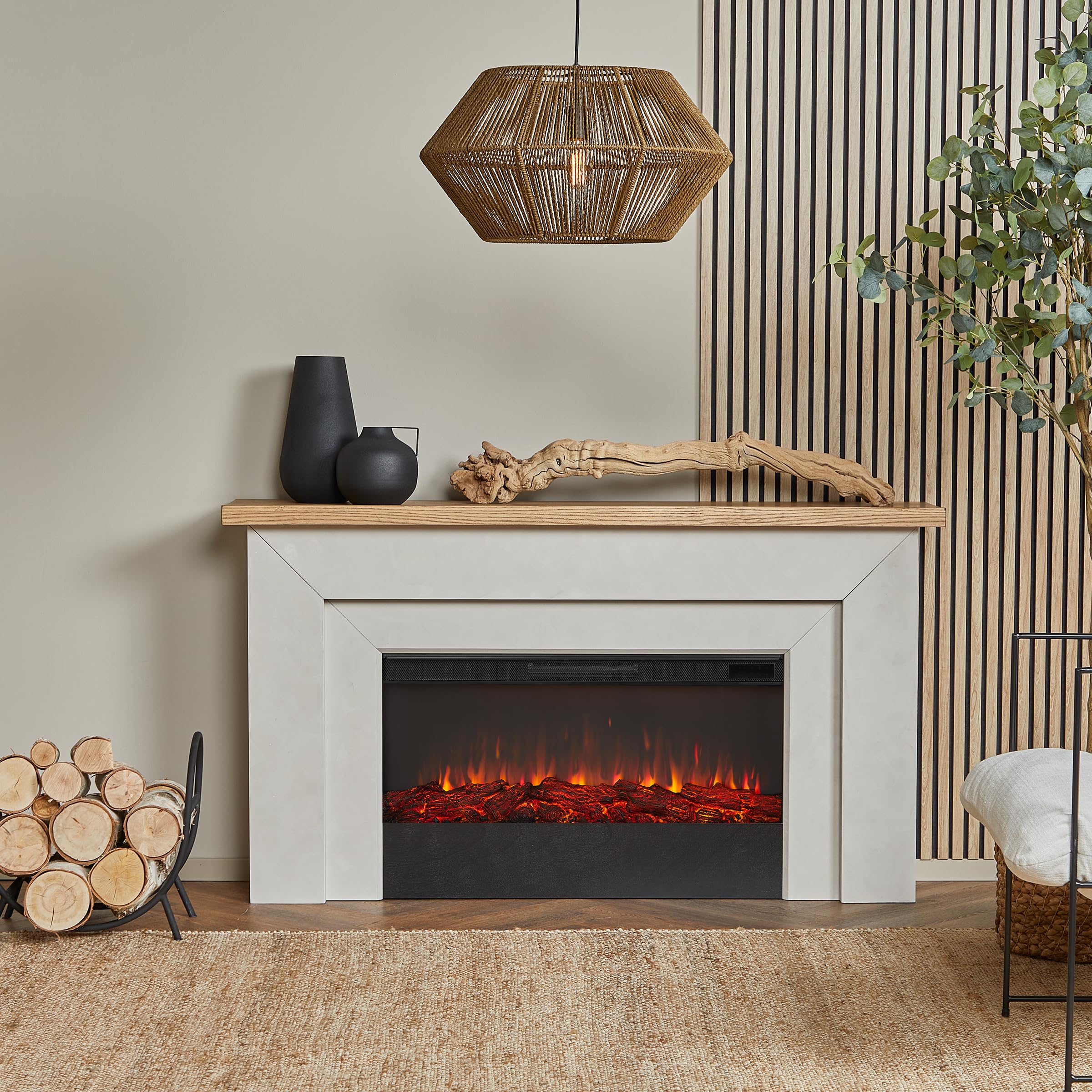 Electric Fireplace with Mantel 68 Inch Venetian Gray