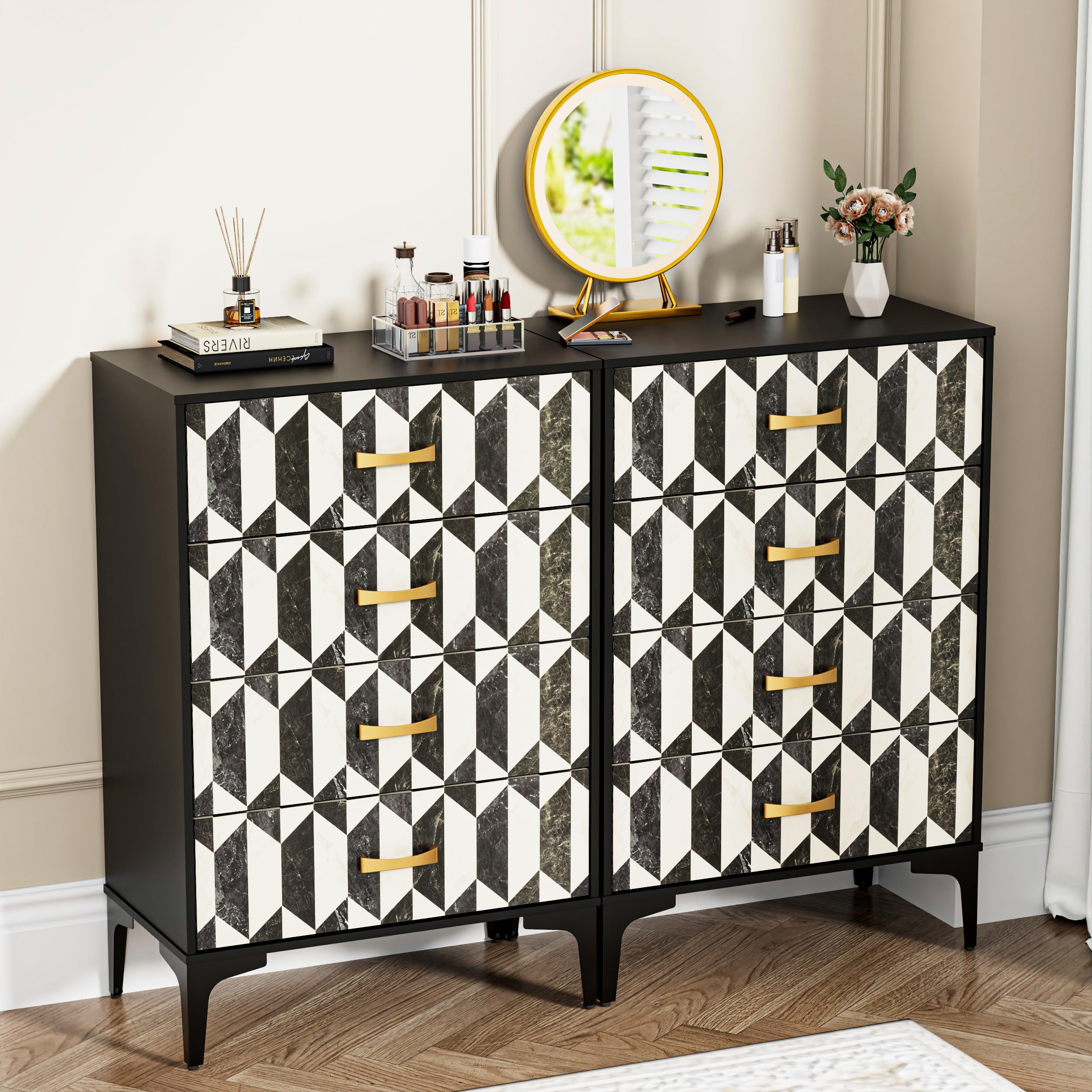 Faux Marble 4-Drawer Dresser
