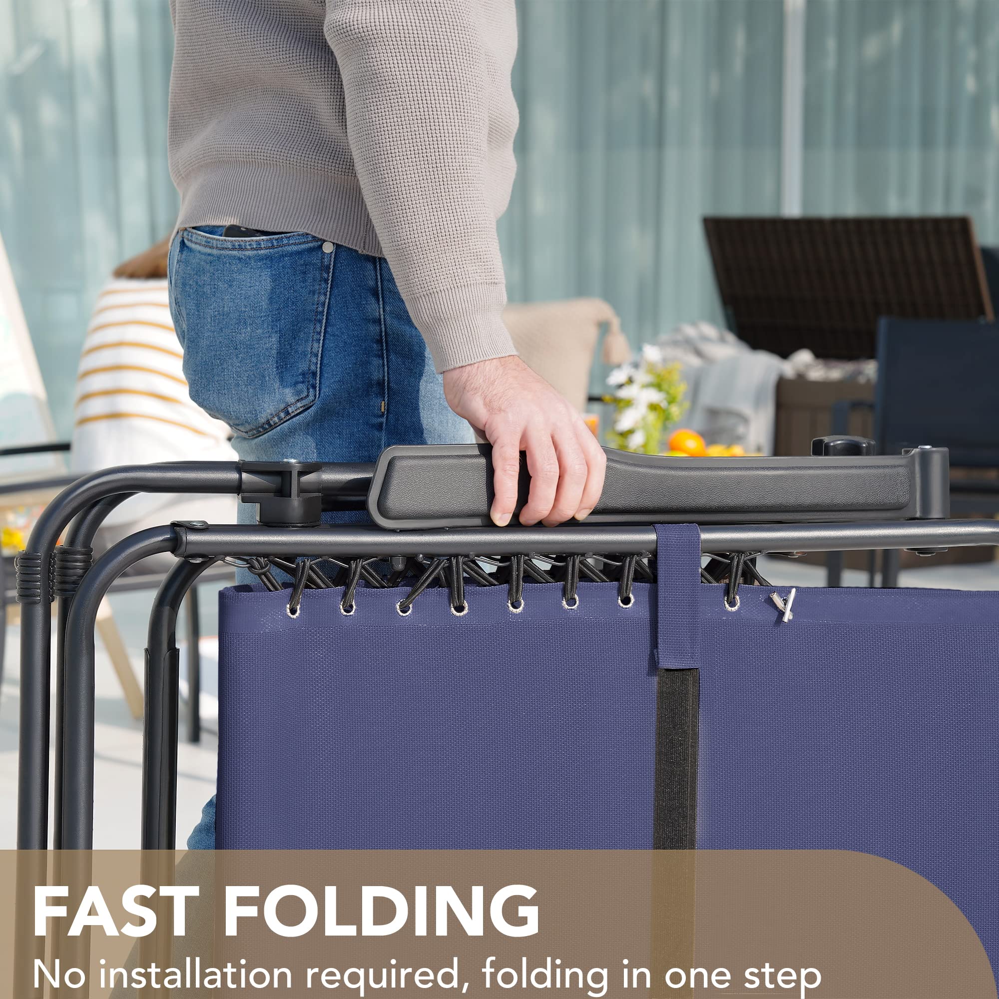 Devoko Patio Zero Gravity Chair Outdoor Folding Adjustable Reclining Chairs Pool Side Using Lawn Lounge Chair with Pillow Set of 2 (Dark Blue)