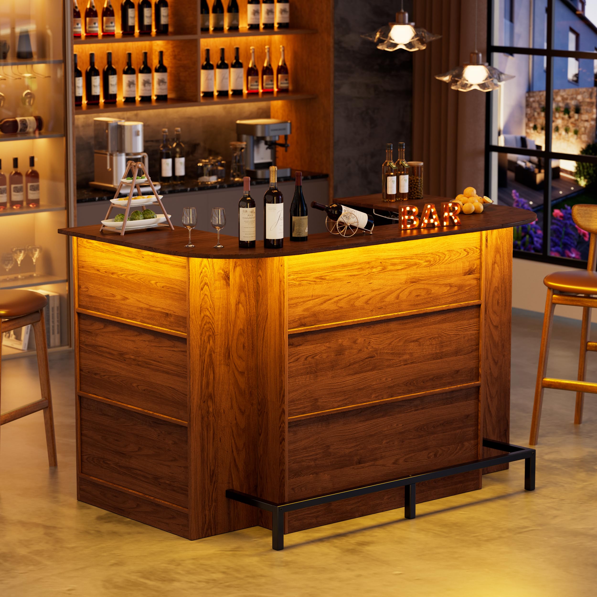Home Bar Cabinet with LED Light & Stemware Holders