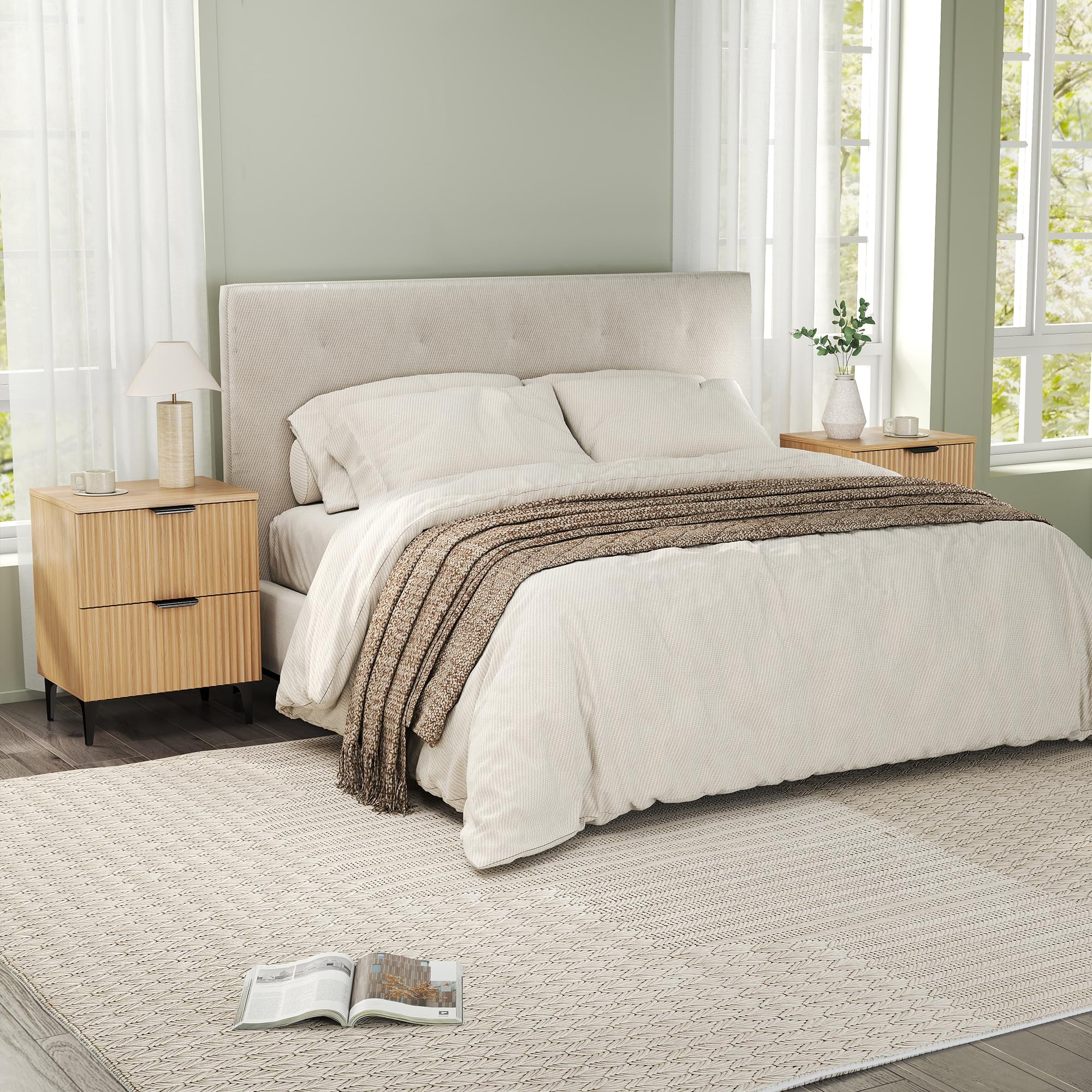 Fluted Nightstand Set of 2 with Drawers