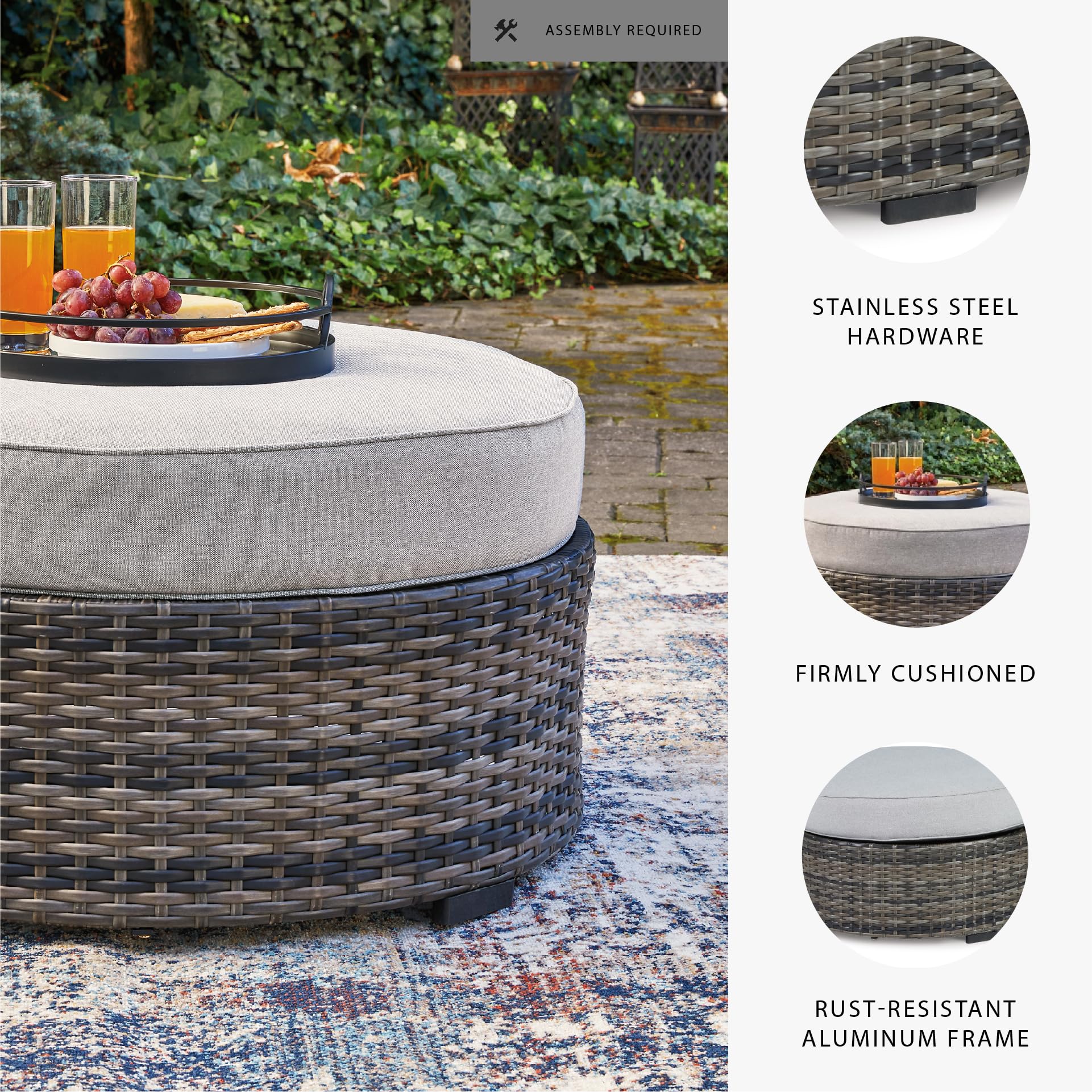 Outdoor Wicker Ottoman with Cushion