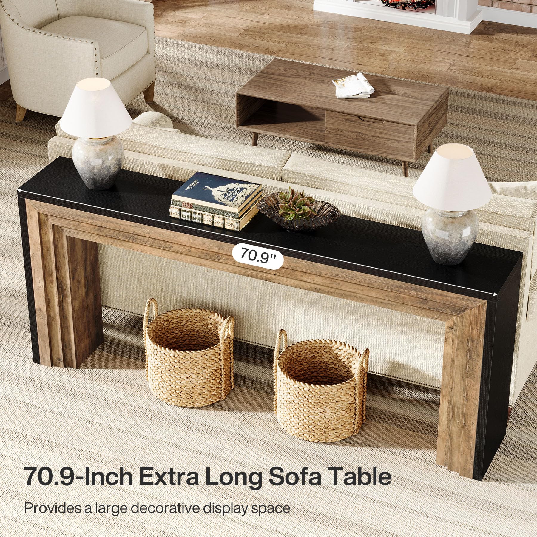 70.9-Inch Long Console Table Farmhouse Narrow Wooden Sofa Table