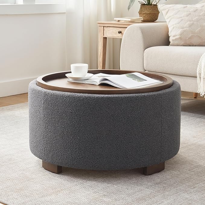 30 Inch Round Storage Ottoman Coffee Table with Lift-Off Lid
