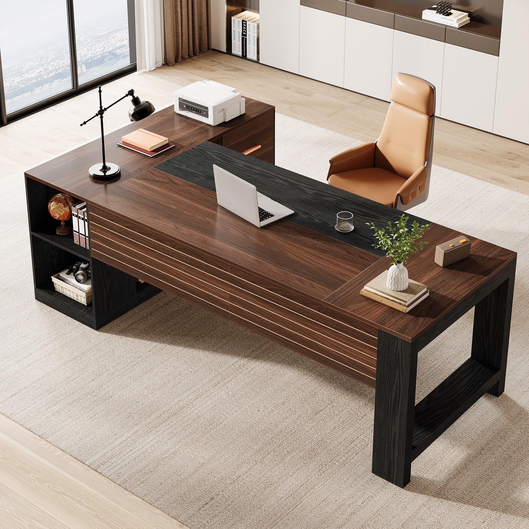 L-Shaped Executive Desk with Storage