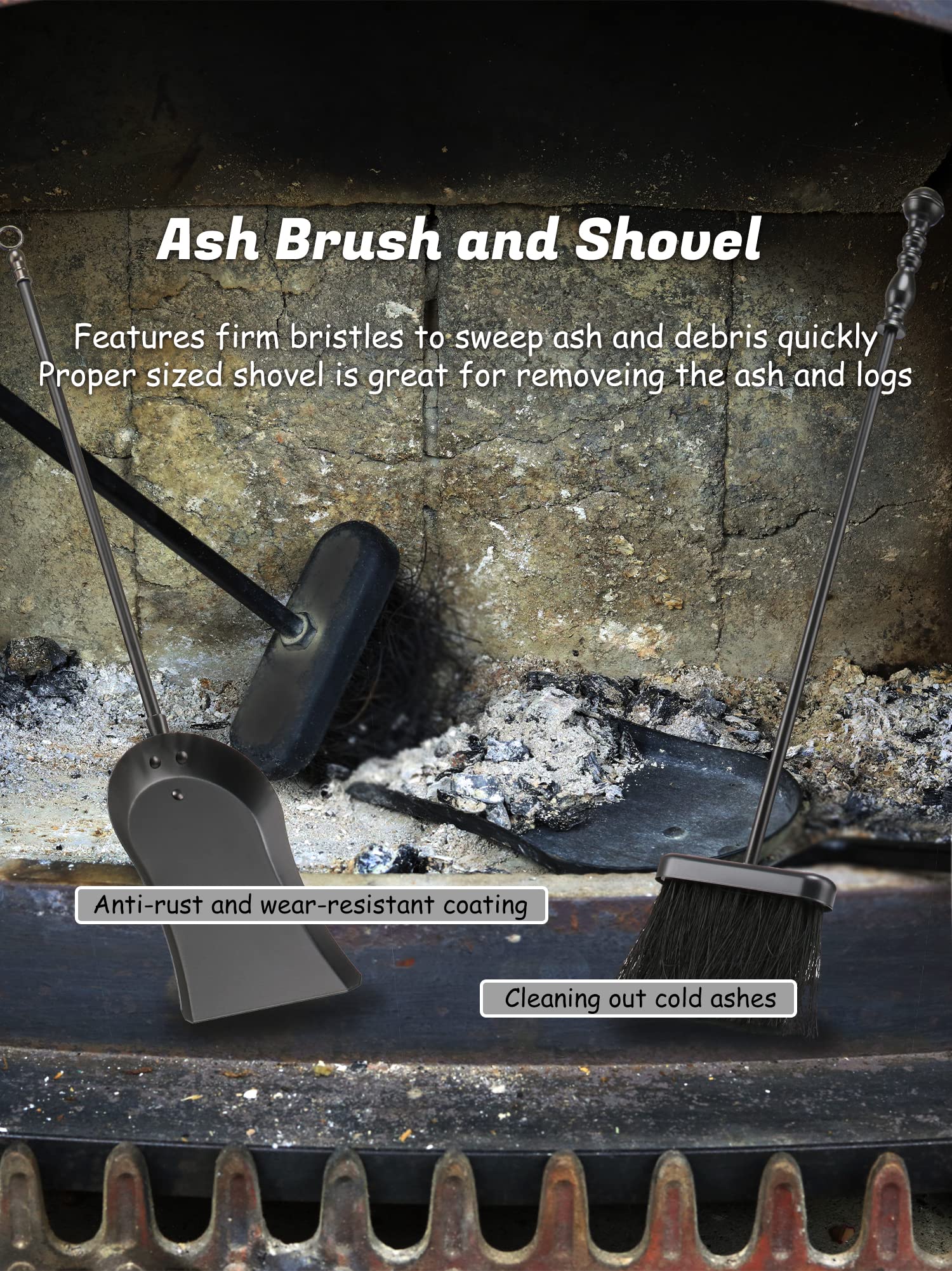 5-Piece Fireplace Tool Set with Stand
