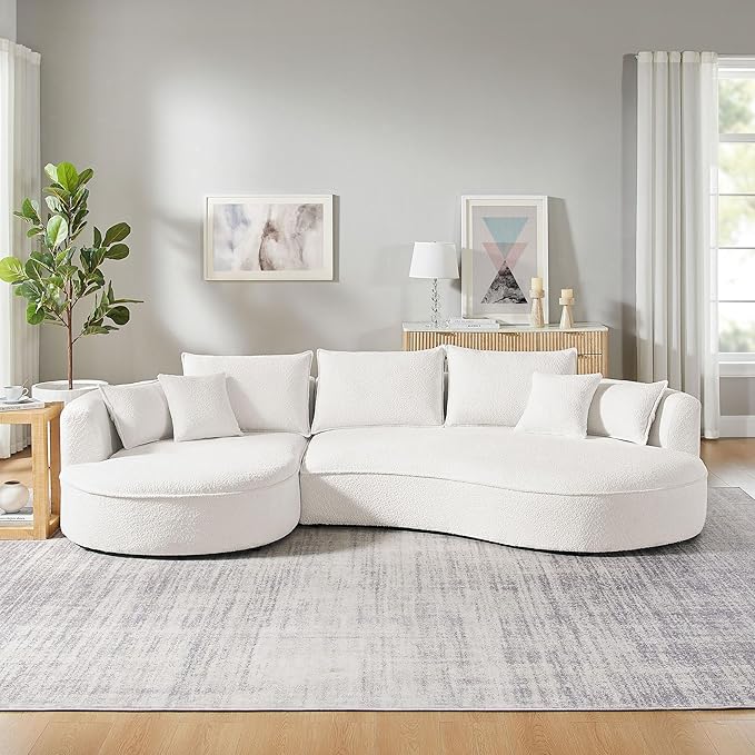 Curved Boucle Sectional Sofa with Right Chaise - Yellow