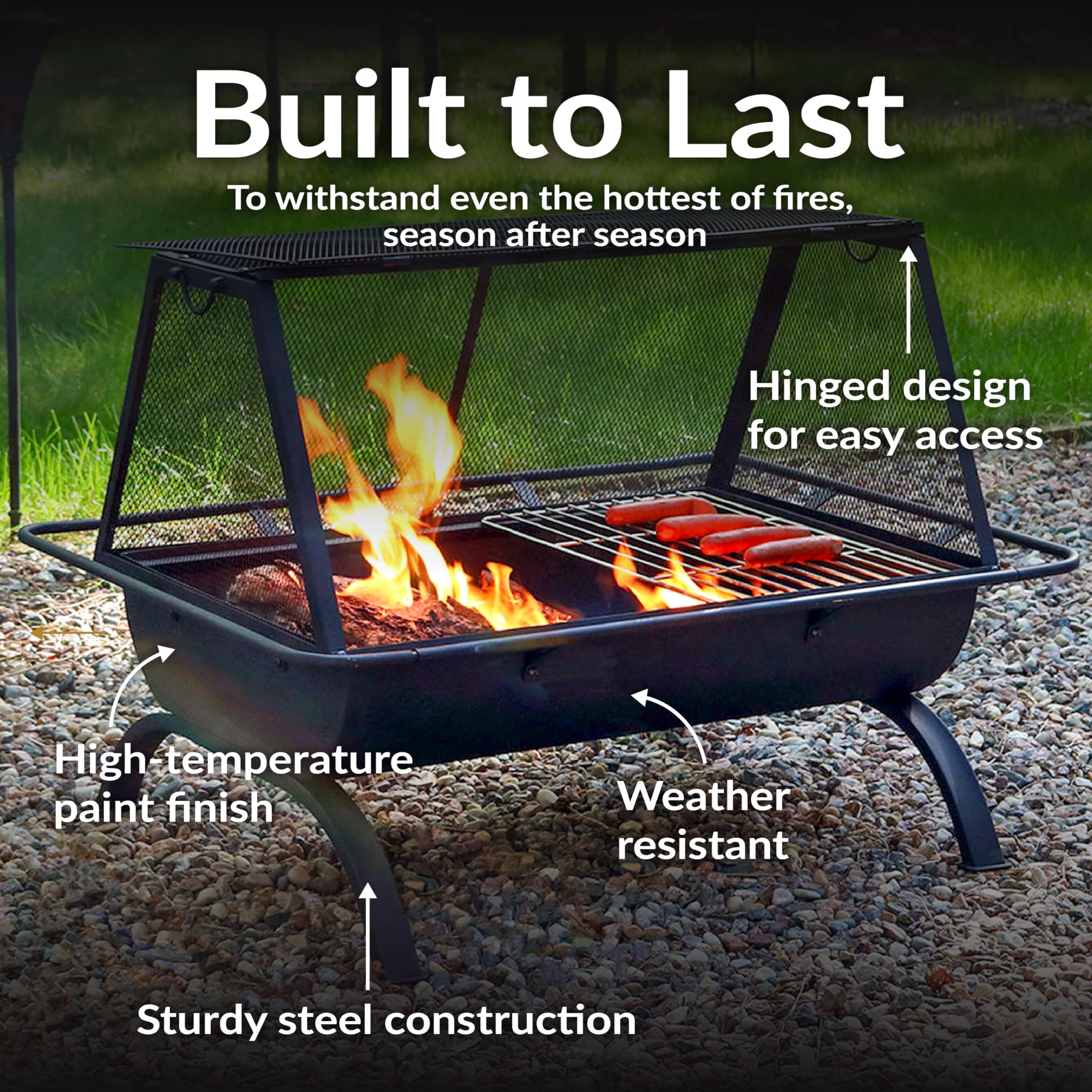 Rectangular Steel Fire Pit with Cooking Grate