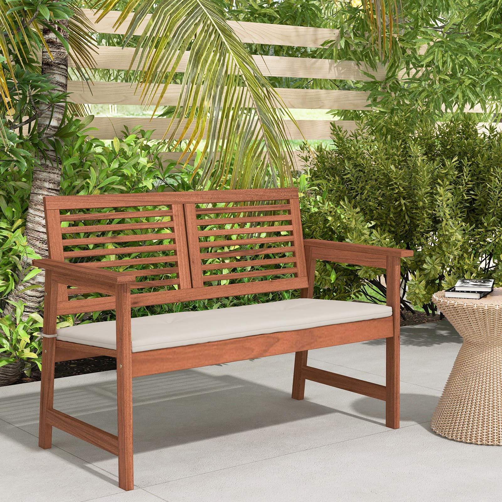 2-Person Outdoor Bench with Cushion