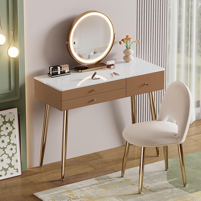 39" Vanity Desk with Mirror and Lights
