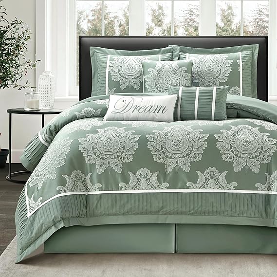 King Size Jacquard Damask Comforter Set 7 Pieces