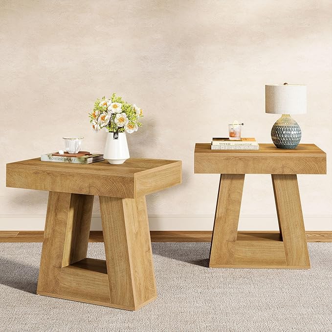 24" Modern Side Table 2-Tier Narrow Wooden End Table