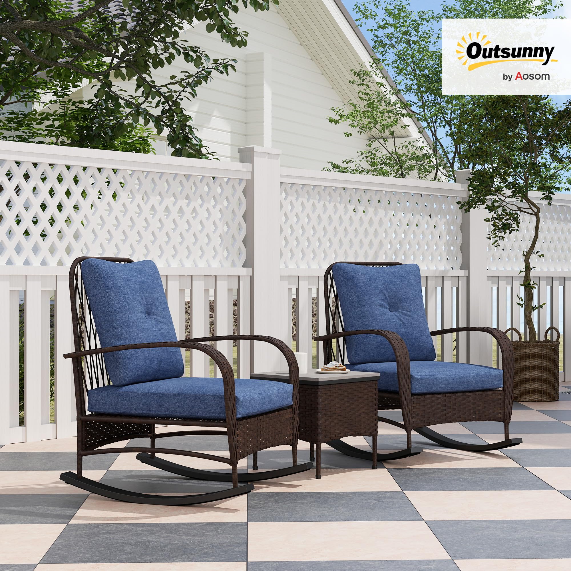 3 Piece Wicker Patio Furniture Set with Rocking Chairs